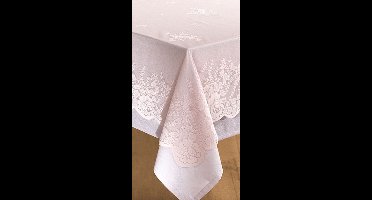 Univers Décor - Vintage stijl vlekbestendig tafelkleed - kanten opleg in alle maten- Tafelkleed - Roze Cover Tafelkleed - Rechthoekig tafelkleed 150 x 150 cm - kanten opleg 140 x 210 cm