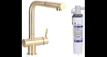 STAHL Keukenkraan massief RVS met uitrekbare uitloop Gold inclusief 3M Waterfilter