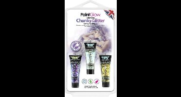 Paintglow Glitter Me Up Chunky Glitter - Gezicht & body gel - Festival glitters - Face jewels - Make-up - 12 ml - Zilver - Roze - Transparant - 3 stuks