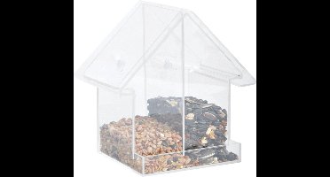 Vogel raam voedersilo dubbel transparant 15 cm- Vogel voederbak - Vogel voer silo voor aan het raam