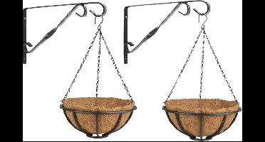 Set van 2x stuks Hanging baskets 30 cm met muurhaken - Complete hangmand set van metaal