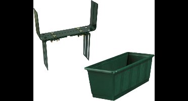 Kunststof plantenbak donkergroen rechthoekig 40 cm met 2 verstelbare balkon/muurbeugels