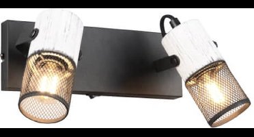 TRIO TOSH - Spot - Zwart wit - excl. 2x E14 15W - Wandspot met schakelaar - Houten elementen in wit