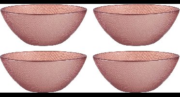 Vivalto Kommetjes/serveer schaaltjes/soepkommen - 4x - Murano - glas - D15 x H6 cm - roze - Stapelbaar