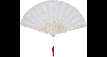 Rubies Handwaaier/Spaanse waaier van kant - wit/goud - polyester - 40 cm