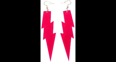 PartyXplosion Foute oorbellen bliksem pink - 80's stijl retro