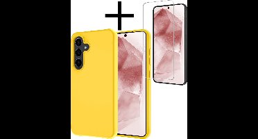 Hoesje - Met Screenprotector - Geschikt voor Samsung Galaxy A55 - Sterk & Shockproof - Back Cover - Siliconen Case - Telefoon Hoes - Geel