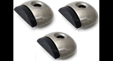 Dulimex Deurstopper/deurbuffer - 3x - D46mm - inclusief schroeven - RVS - zilver - vloermontage