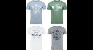 Mustang Heren T-Shirt 4-pack Mustang heren-T-shirt regular fit Veelkleurig XXL Ronde Hals Volwassenen Opdruk Print Shirts