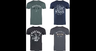 Mustang Heren T-Shirt 4-pack Mustang heren-T-shirt regular fit Veelkleurig XXL Ronde Hals Volwassenen Opdruk Print Shirts