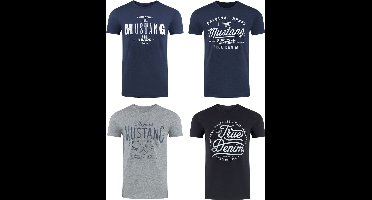 Mustang Heren T-Shirt Broeken Basic Print 4er Pack Fit Veelkleurig Volwassenen Opdruk Print Shirts