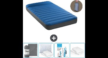 Intex Luchtbed - 1-Persoons - 99 x 191 x 22 cm - Blauw - Inclusief pomp - Hoeslaken - Kussen - Reparatieset en Kussenbeschermer