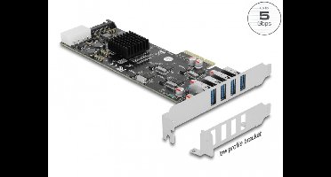 Delock PCI Express x4 Card to 4 x external SuperSpeed USB 5 Gbps (USB 3.2 Gen 1) USB Type-A female Quad Channel - Low Profile Form Factor