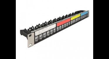 19 inch keystone Patch panel 24 poort met kabelbevestigingstrail, etiketteringsveld en stofbescherming 1u zwart