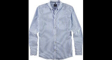 OLYMP Casual regular fit overhemd - popeline - blauw met wit gestreept - Strijkvriendelijk - Boordmaat: 37 - 38