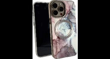 HEM Artistic Silver-Rose Hoesje geschikt voor iPhone 15 Pro - Hoesje Magsafe Compatibel - Shockproof Backcover