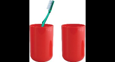 MSV Badkamer drinkbeker/tandenborstelhouder Porto - 2x - PS kunststof - rood - 7 x 10 cm
