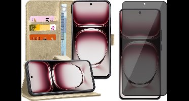 Hoesje geschikt voor Oppo Reno 12 Pro - Privacy Screenprotector Volledig Dekkend Glas - Portemonnee Book Case Goud