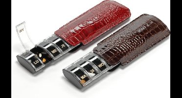 Luxe pillendoosje met lederen etui : Taal: Nederlands/ kleur etui: zwart met structuur