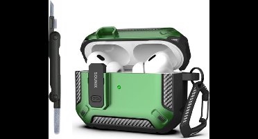Sounix Hoesje geschikt voor Airpods Pro 1 / 2 - Met schoonmaak borstel - Airpods Pro Hoesje - Armor Case met Lock - Groen
