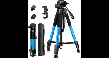 Sounix Camera statief - telefoon statief - 188 cm - Incl. Bluetooth Afstandsbediening - Tripod met Smartphone telefoon houder - tripod smartphone - Aluminium - Blauw