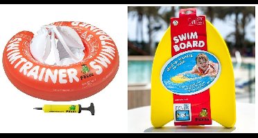 ZWEMSET "BABY" : SWIMTRAINER ROOD (3 maanden tot 4 jaar) + ZWEMPLANK + POMP | DE VEILIGE BABY ZWEMBAND | (Keurmerken: CE-TüV-EN13138-1:2014)