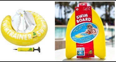 ZWEMSET "KLEUTER" : SWIMTRAINER GEEL (4 tot 8 jaar) + ZWEMPLANK + POMP | DE VEILIGE BABY ZWEMBAND | (Keurmerken: CE-TüV-EN13138-1:2014)