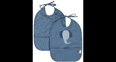 Trixie Afwasbaar slabbetje 2-pack Mrs. Elephant - Slab voor kinderen - 100% Recycled Polyester - Eenvoudig schoon - Blauw