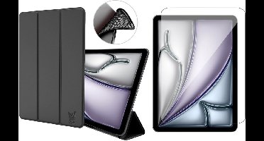 Hoes en Screenprotector geschikt voor iPad Air 11 inch 2024 – Ook geschikt voor iPad Air 10.9 2022 / 2020 & Pro 11 2022 / 2021 / 2020 – Smart Cover met Tri-Fold Stand – Schokbestendig – Auto Wake/Sleep – TPU Backcase – Zwart