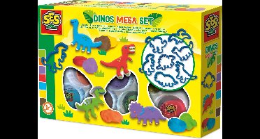SES Creative - Dino Klei - Mega Set met Kleivormen (7x90g) - Vegan en Glutenvrij - Herbruikbaar - Uitwasbaar - Vanaf 2 jaar