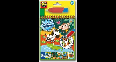 SES Creative - Kleuren met water kleurboek Safari- Met herbruikbare waterstift - Kleuren zonder knoeien - Herbruikbare kleurplaten
