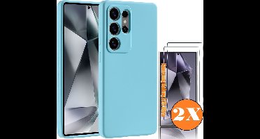 Hoesje geschikt voor Samsung Galaxy S25 Ultra Hoesje siliconen Mint Groen zacht TPU backcover - Met gehard glas screenprotector Galaxy S25 Ultra - 2 stuks