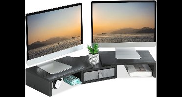 Dubbele Monitorstandaard met Verstelbare Hoogte en Hoek - Praktische Organizer voor Bureau - 94 cm Monitorverhoger voor 2 Monitoren/Laptops/TV