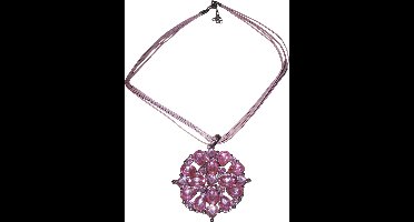 Ketting met ronde hanger bloem blaadjes strass stenen roze #1