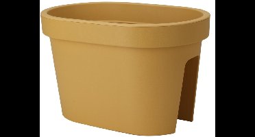 Pro Garden Balkon plantenpot/bloempot - okergeel - 40 x 25 cm - ovaal - kunststof - Reling/schutting/hangende bloempotten