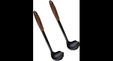 Alpina Keukengerei saus opscheplepel - 2x - zwart - kunststof en metaal - 28 x 7 cm