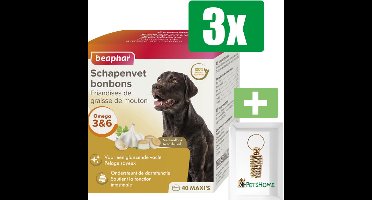 Beaphar Schapenvetbonbons Knoflook Medium 245 gram - 3 Stuks - Inclusief PetsHome Goudkleurige Adreskoker