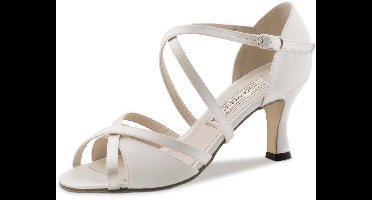 Werner Kern July LS Bruidsschoenen Wit Satijn - Lederen Zool - Dansschoenen Dames - Open neus - Kruisbandjes - Hak 6,5 cm - Werner Kern Bridal - Wit - 38 2/3