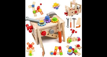 Montessori Gereedschapskist & Kidstafel Montessori - Gereedschapskoffer - Speelgoedkist - Speelgoedkoffer - Boormachine Speelgoed voor Rollenspel - Educatief, Sensorisch Speelgoed - Sensory Houten Speelgoed - Pedagogisch - 3-12 Jaar - 29 Stuks