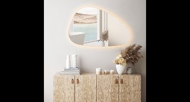 Badkamerspiegel met LED Verlichting en Verwarming 100cm - Afimona Artsy - Randloos - Wandspiegel Organische Vorm - Touch Bediening - Dimbaar - Aanpasbare Lichtkleur