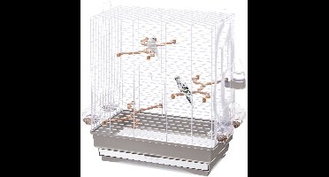 Imac Vogelkooi Carlotta - Taupe/Wit - 50x30x56 cm, Met Schuiflade, Zitstokken en Voerbakken