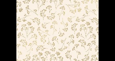 Inpakpapier Lucy Creme/Goud 30/50/70 cm x 200 m | Luxe Cadeaupapier met Gouden Takjes |variant: 30 cm / 200 mtr.