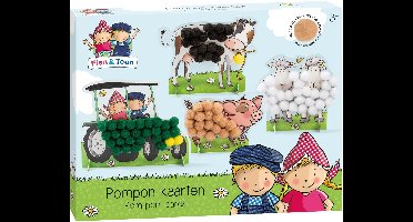 Fien & Teun knutselen - pompom plakken - knutselset boerderijdieren - creatief speelgoed, peuter, kleuter - vanaf 3 jaar - Bambolino Toys
