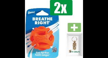 Chuckit Breathe Right FetchBal Oranje - 6 CM - Hondenspeelgoed -2 stuks - Inclusief Goudkleurige PetsHome Adreskoker