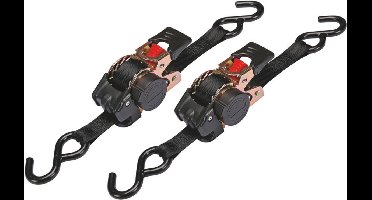 Toolland Set spanbanden, 2 stuks, tweedelig, met ratel en S-haken, zelfoprollend, voor het vastzetten van lichte ladingen, max. 300 kg, polyester, zwart, 3 m x 25 mm