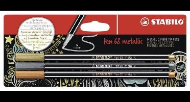 STABILO Pen 68 Metallic - Premium Metallic Viltstift - Blister - Met 3 Verschillende Kleuren