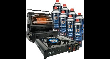 Eurocatch Gaskachel & Kooktoestel - Camping set - 8 Butaan Gasbussen - Gasstel - Gaspit - Kachel - Heater