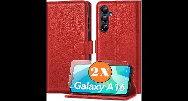Hoesje geschikt voor Samsung Galaxy A16 4G / 5G hoesje Rood pasjeshouder telefoon hoes - Met screenprotector tempered glass voor Galaxy A16 4G / 5G - 2x