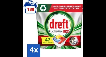 Dreft Platinum Plus - All In One - Vaatwascapsules - Anti-Matt Technologie - Citroen - 47 Afwasbeurten - Voordeelverpakking - 4 stuks