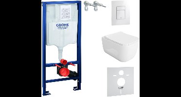 Inbouwreservoir Complete Toiletset Grohe Solido 39069000 - Inbouw WC Hangtoilet Wandcloset Shak Wit Hoogglans - Bedieningsplaat EVEN 3in1 Wit Hoogglans - Voorwandelement - Installatiesysteem